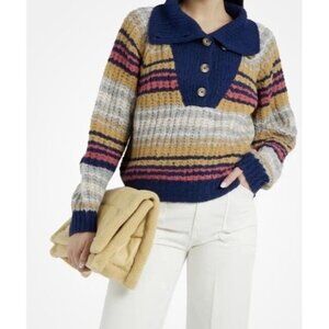 MOTHER Sz M Sweater Collared Striped Preppy Collegiate Casual Office Alpaca Knit